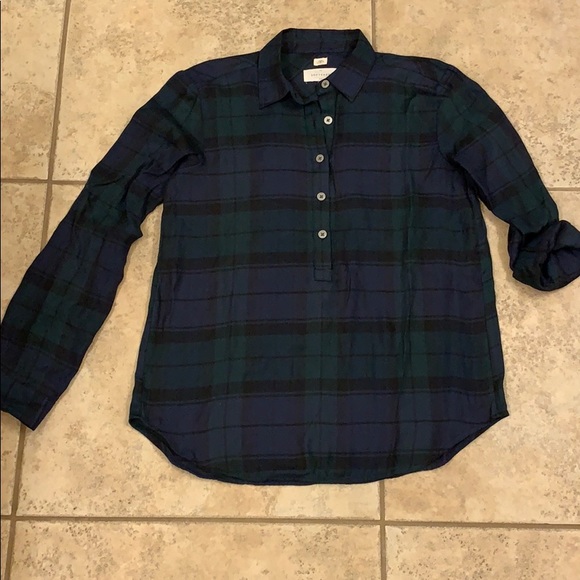 Loft Softened Bl/Gn Plaid Half Button Up Top XS - Picture 5 of 7